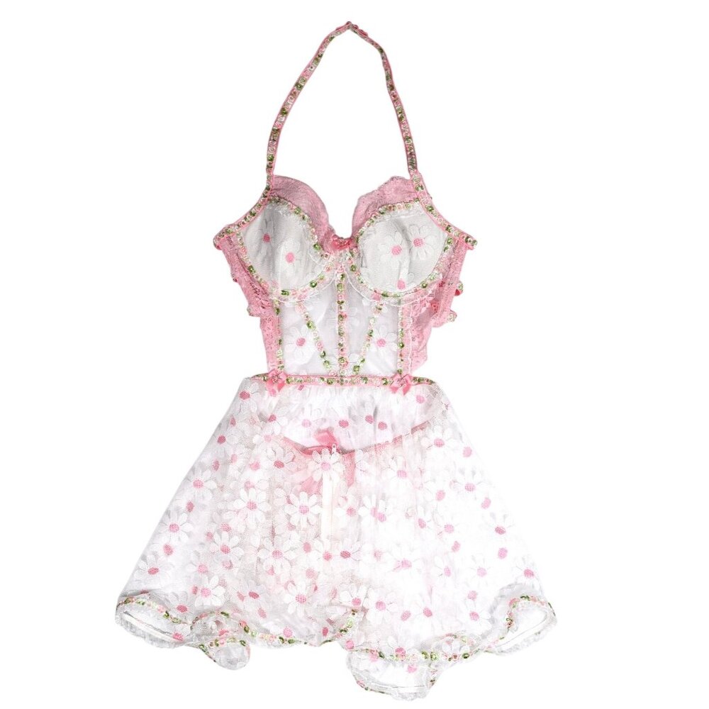 Trashy Lingerie Halter Dress in White Pink Floral